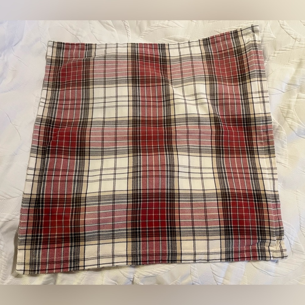 Lauren Ralph Lauren Plaid Pillow Cover Red Green Cream Christmas Holiday Winter